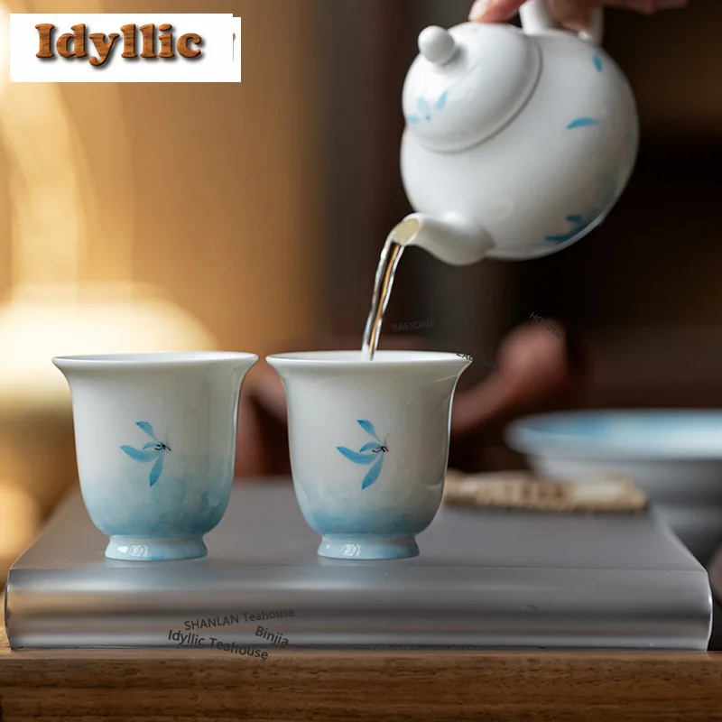 HOYIHM 60ml Hand-painted Butterfly Orchid Teacup Zen Tea Bowl Cute Cup Tea-tasting Meditation Cup Jianzhan Master Gifts Craft