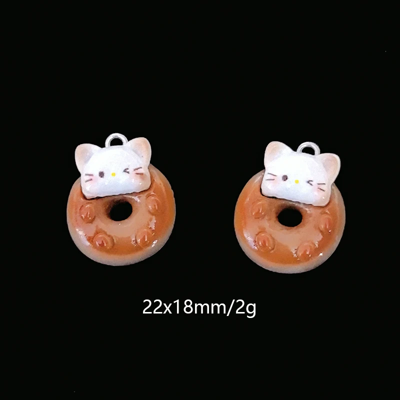10 قطعة/الحزمة القط شكل دونات الخبز الراتنج السحر لطيف الغذاء القرط قلادة قلادة هريرة المفاتيح صنع المجوهرات DIY الإكسسوارات