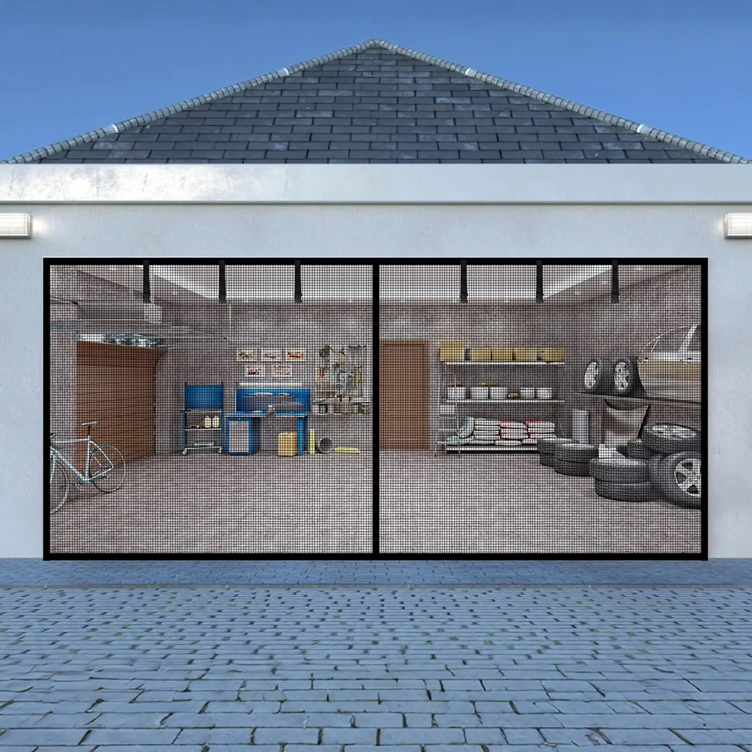 

Garage Door Screen for 2 Car Garage Door-16x7FT Reinforced Fiberglass Garage Screen, Magnetic Garage Screen Door