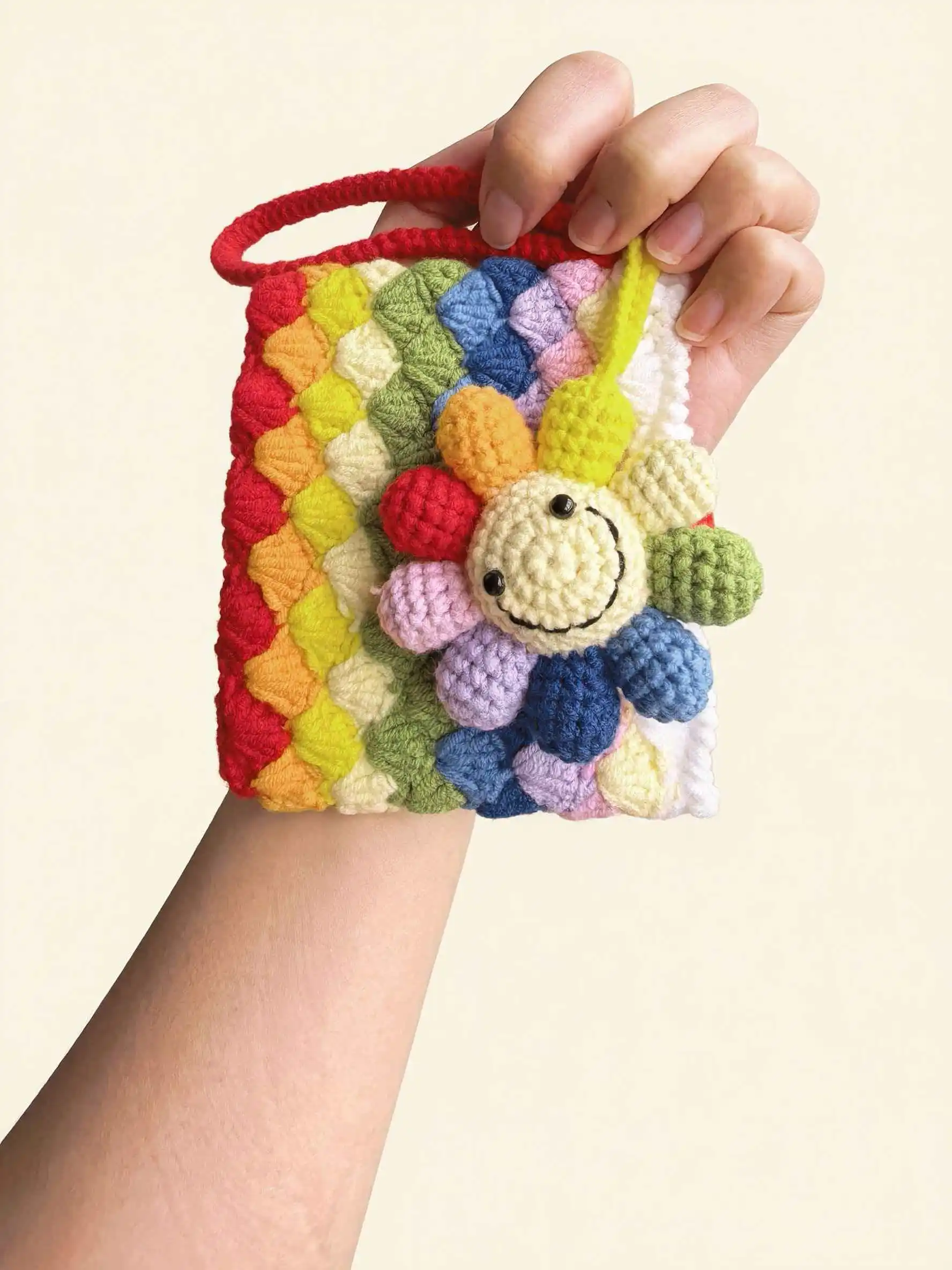 Animal Fruits Crocheted Thread Knitted Card Pack Coin Purse Colorful Happy Smiling Face