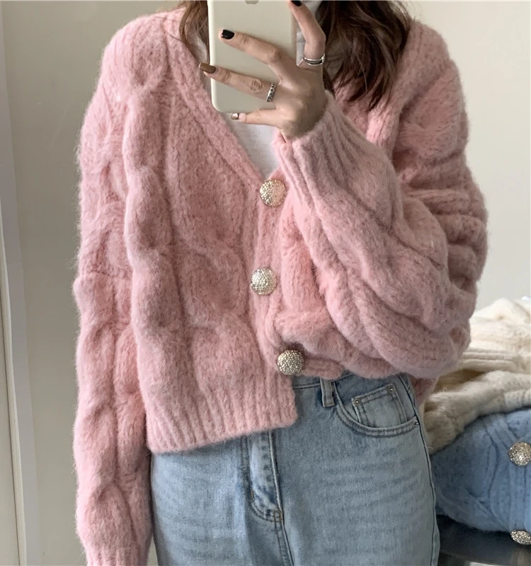 

Повседневный вязаный кардиган с витым тестом, женский уличный свитер Long Sve round Ne, свитер стандартного кроя, весенний сезон Faion