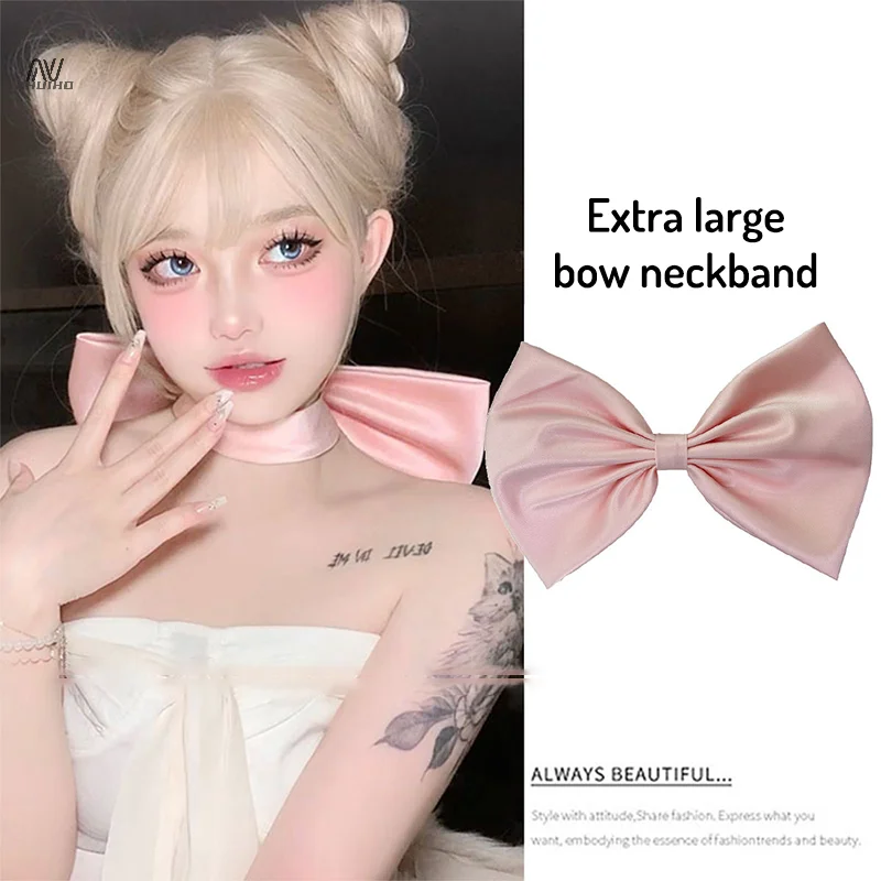 Purple Big Bowknot Collar Women Choker Fashion Sexy Female Necklace Cosplay Dinner Party Wedding Costume Accessories