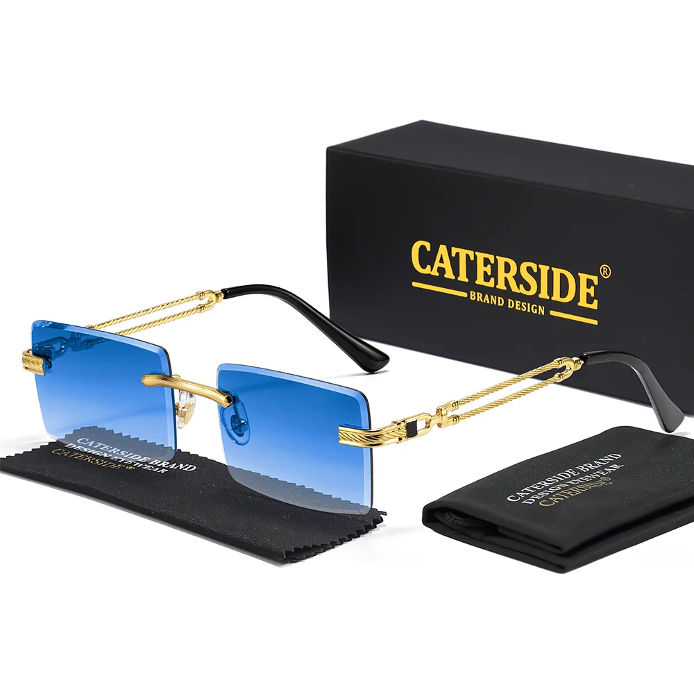 CATERSIDE Men's Frameless Fashion Sunglasses Rectangular Gradient Sun Glasses Women's Outdoor Travel Holiday Gift Glasses UV400