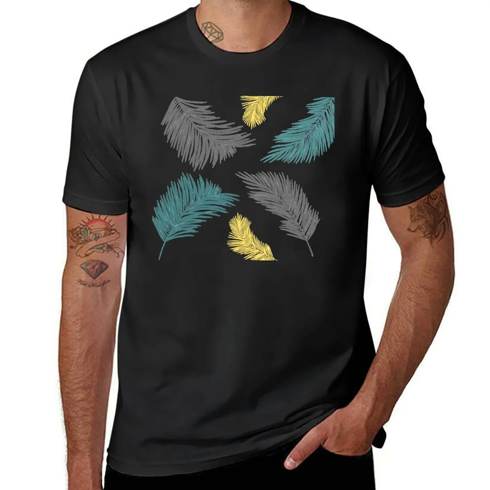 feather pattern T-Shirt blacks anime clothes oversized t shirt men