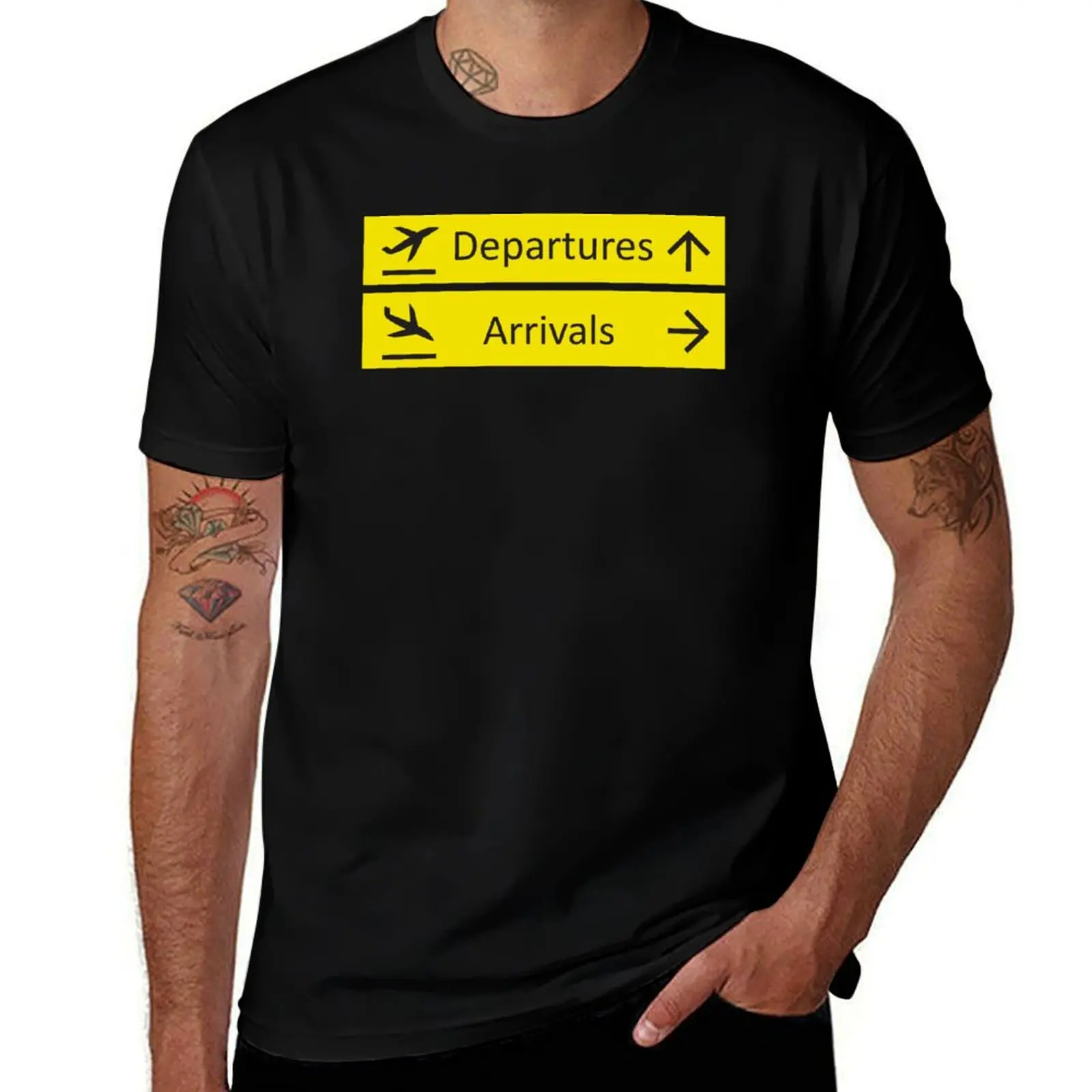 Departures and Arrivals Airport Sign T-Shirt customs anime tshirt anime clothes sweat mens champion t shirts