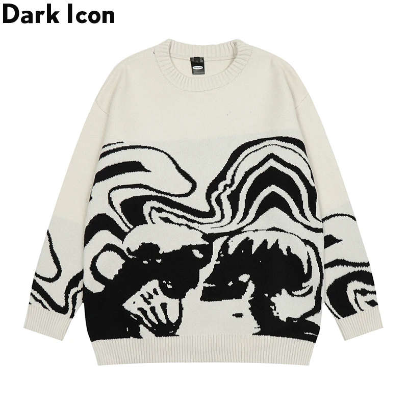 Dark Icon Jacqard Sweater Men Pullover Knitwear Men\'s Sweaters Autumn Man Clothing