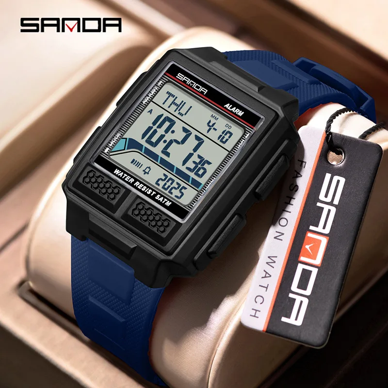 Zegarek sportowy dla młodzieży SANDA 2212, elektroniczny, wodoszczelny 5ATM, z podświetleniem nocnym, odliczaniem, stoperem, budzikiem, stereoskopowa obudowa 3D.