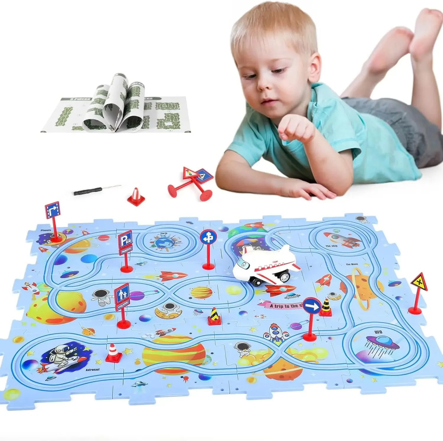 New DIY Assembly Electric Car Automatic Rail Children Puzzle Electric Railroad Speeder City Scene Construction Education Toys