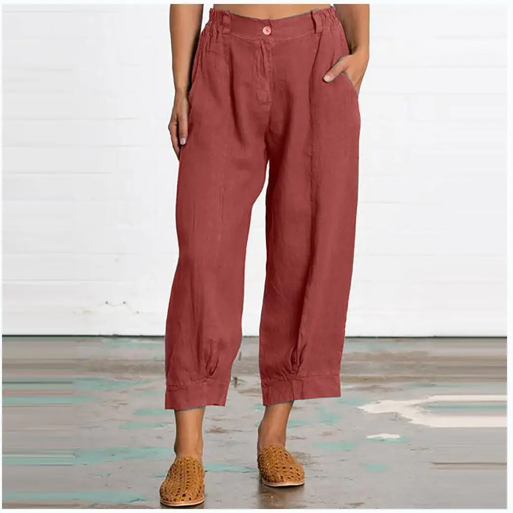 

Women's New Loose Cotton Linen Solid Color Nine-Tenths Casual Pants