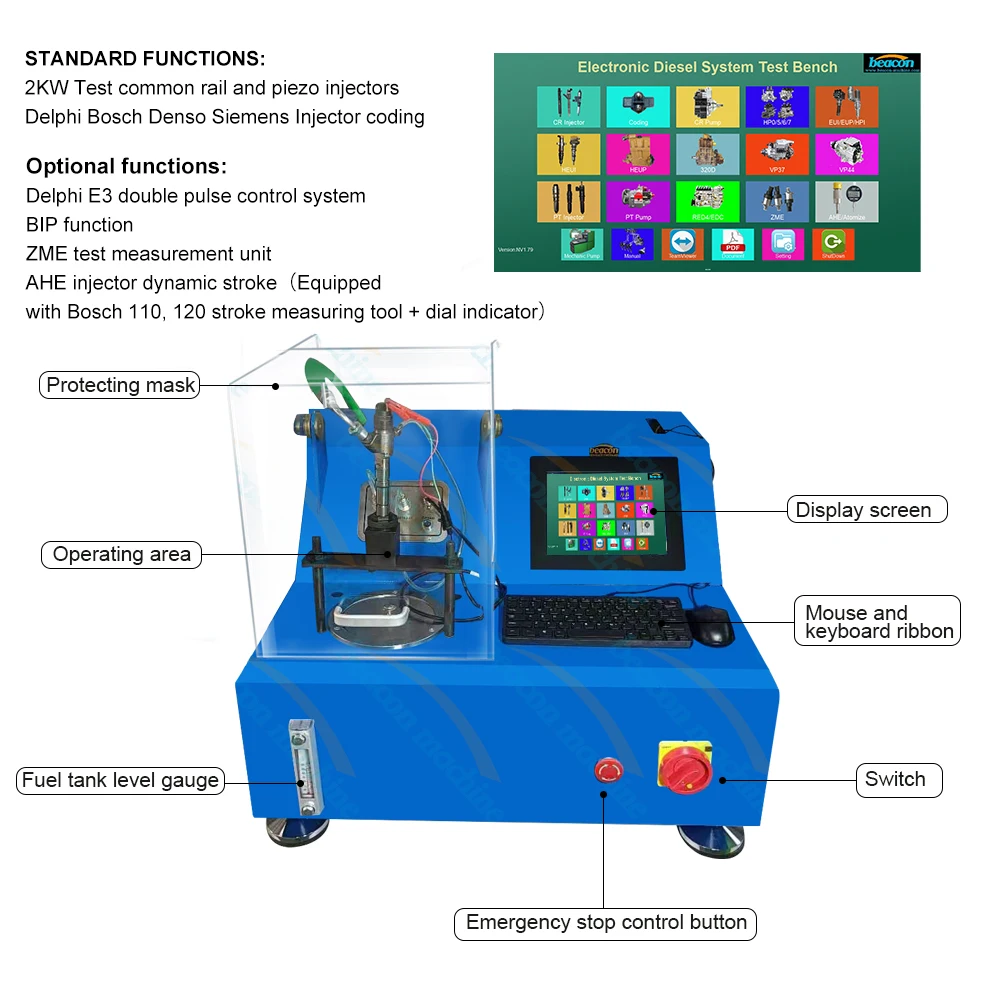 EPS200 Beacon Common Rail Injector for Bench 2KW 220V 50Hz 0-2000Bar Piezo Injector Coding Testing Machine