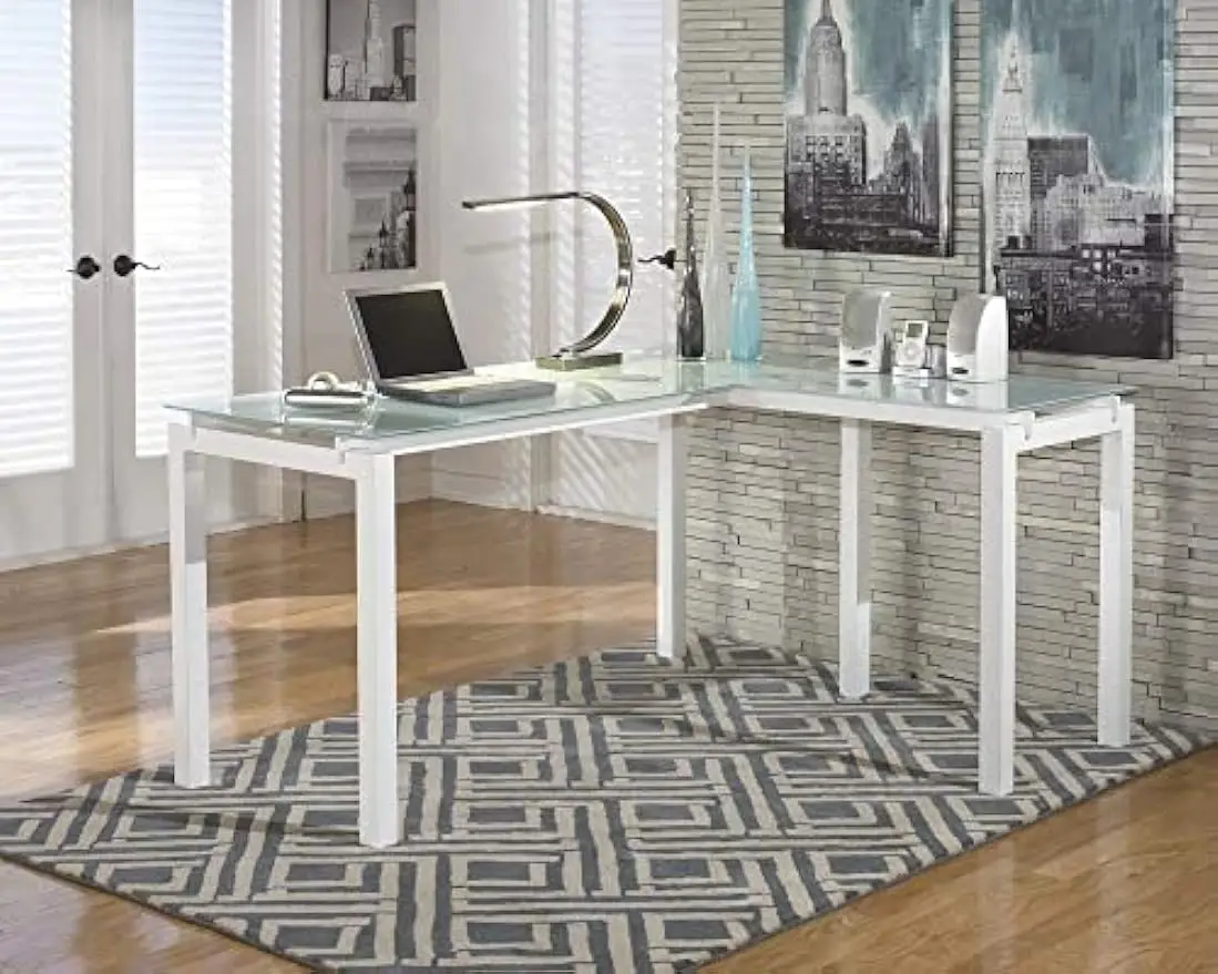 Baraga Contemporary Glass L-Shaped Home Office Desk, White