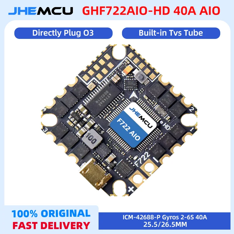 

JHEMCU GHF722AIO-HD 40A AIO Flight Control ESC All-in-One 2-6S For FPV Freestyle CinewhoopFPV Racing Traversing Machine