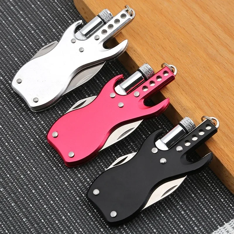 

Outdoor Portable Folding Knife Guitar Style Combination Hand Tool Multifunctional Mini Knife With Light Key Bottle Opener Gift