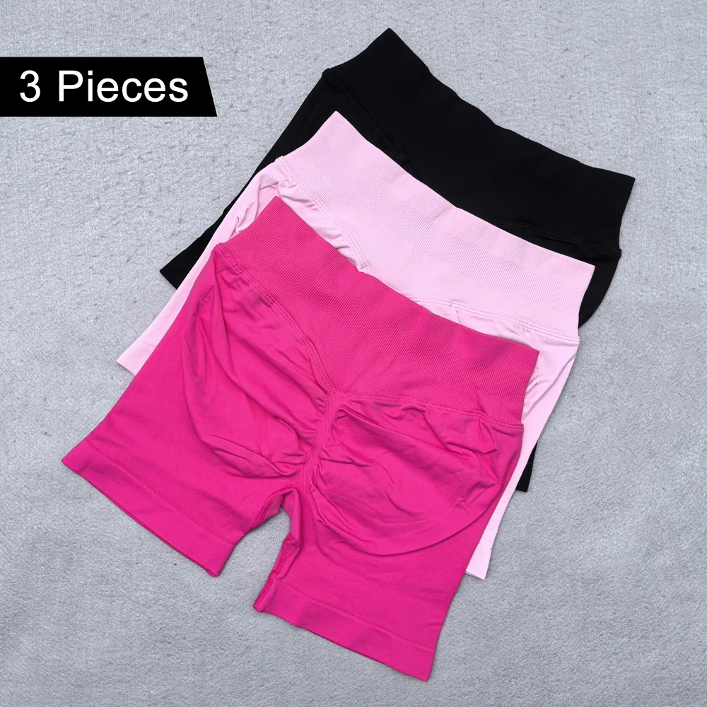 

Шорты из 3 предметов, 4,5 дюйма, бесшовные шорты для йоги, короткие ребристые шорты с высокой талией для спортзала, эластичные байкерские шорты для тренировок