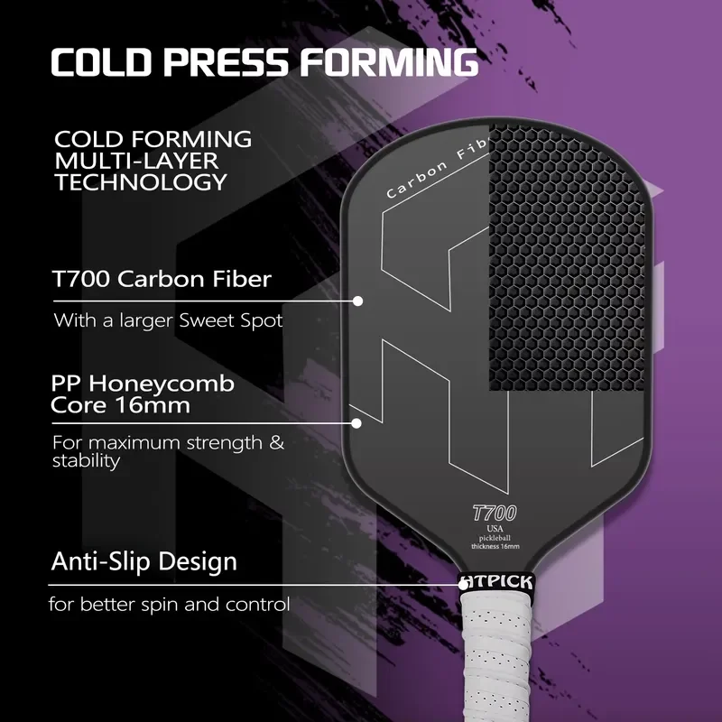 T700 Carbon Fiber Pickleball Paddle USAPA Approved 16mm Gen 3 PP Honeycomb Core Boomstick Durable Lightweight High Quality