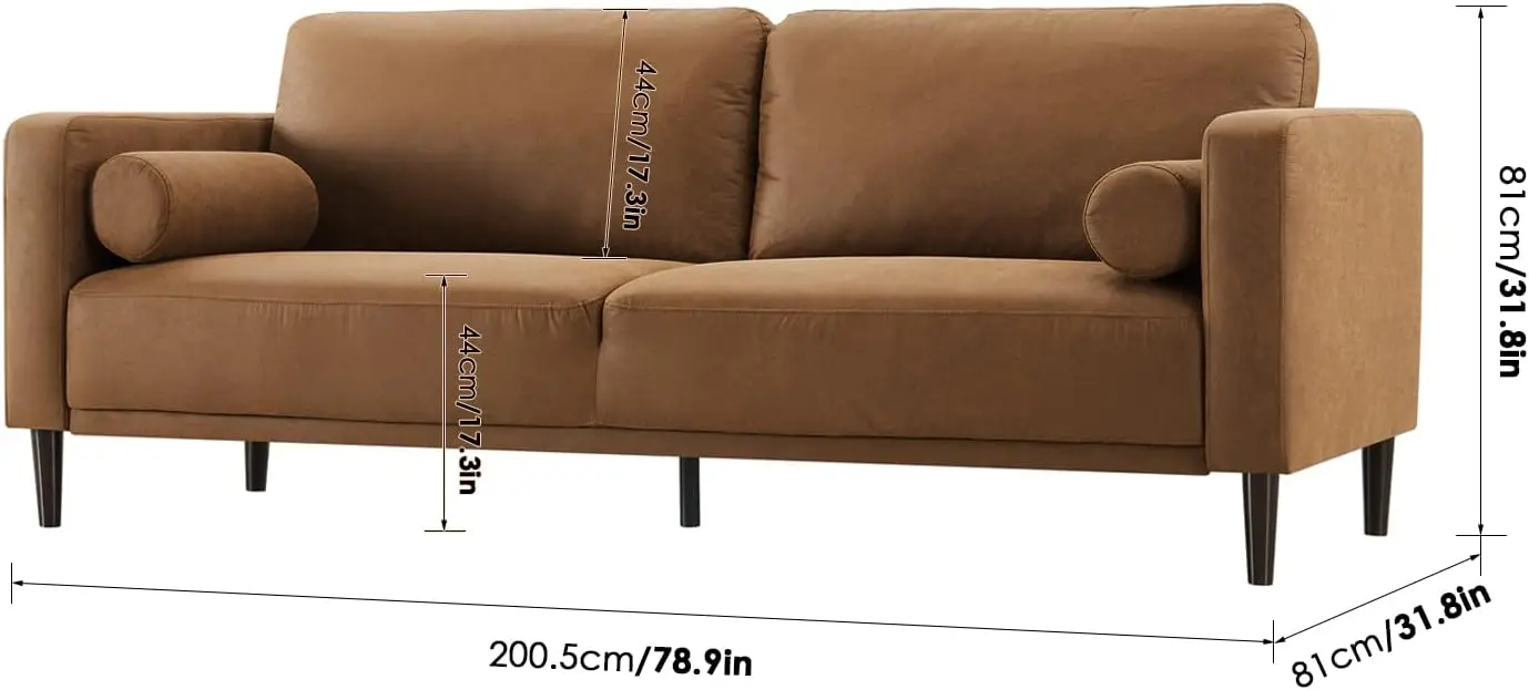 Sofa Couches, 79” Mid-Century Modern Couch, Breathable Faux Leather Couch with Upholstered Cushions/Pillows, 3-Seat Sofas