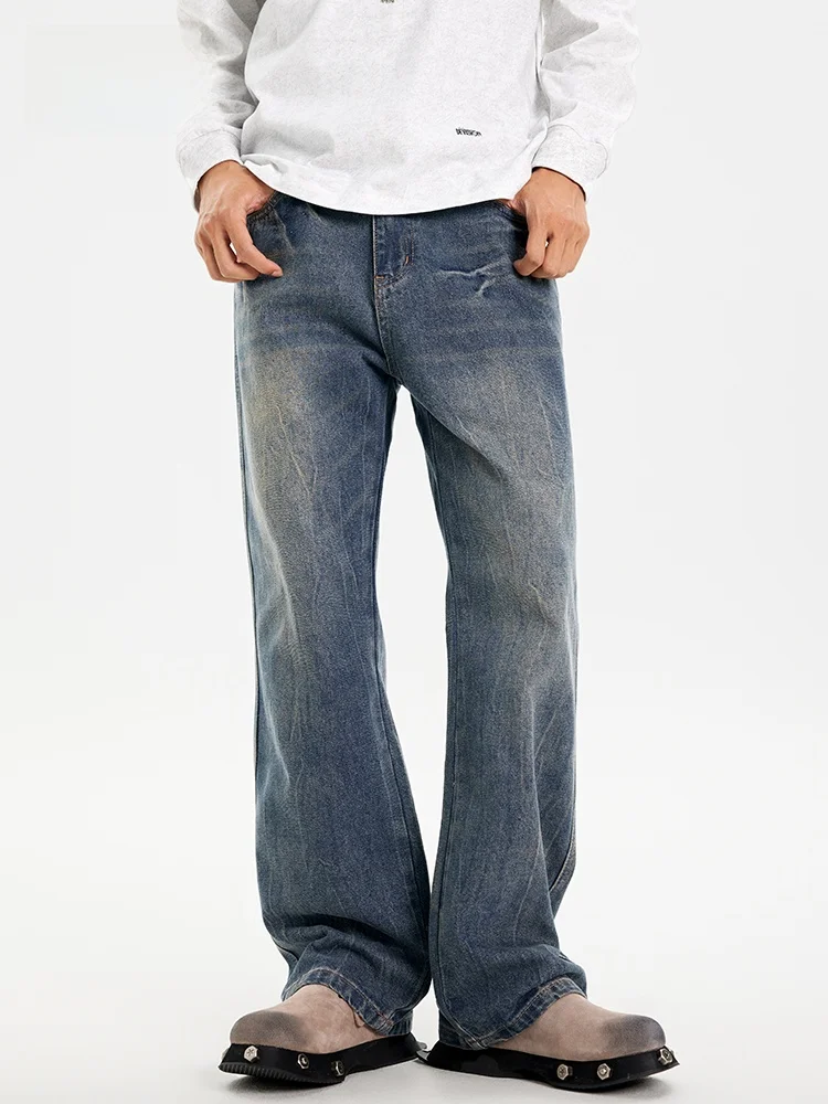 

JFU American Retro High Street Cleanfit Men's Jeans Straight Leg Waed Wide Leg Long Pants Versatile Casual Cotton Denim