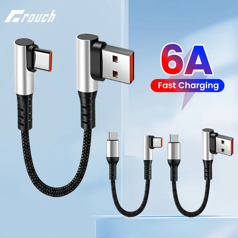 0.25M/0.5M Elbow Short USB C Cable 6A Fast Charging USB Type C Cable Power Bank Cable For iphone 15 Samsung Huawei Xiaomi