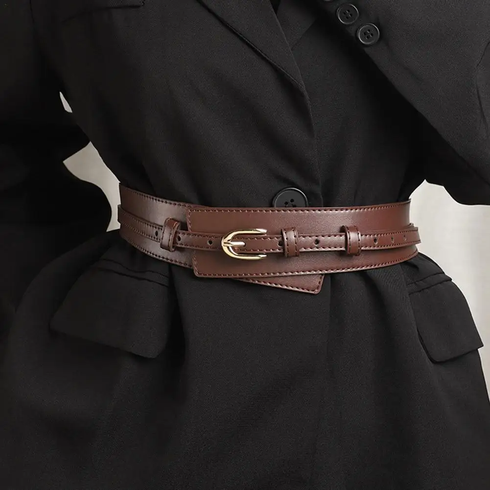 PU Leather Detachable Girdle Stylish Pin Buckle Wide Waistband Vintage Coat Dress Belt For Women Fashion Wide Waist Belt