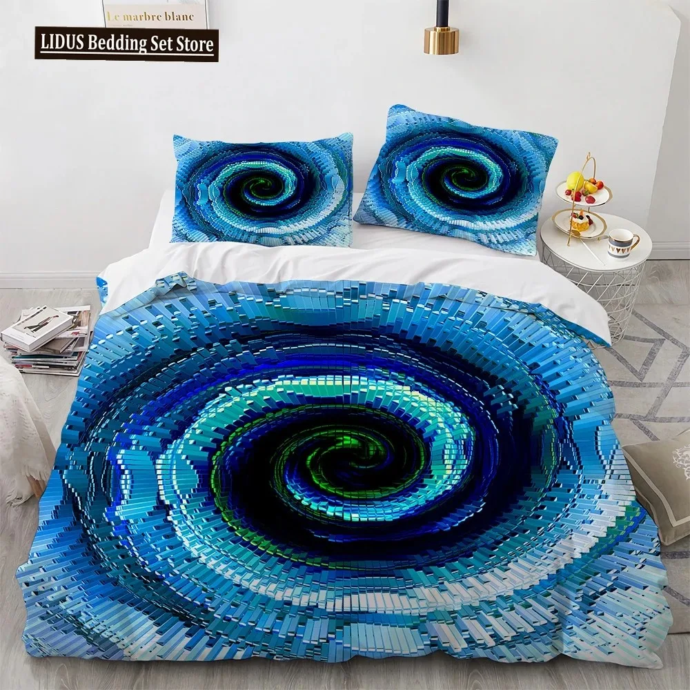 

3D Print Abstract Psychedelic Swirl Duvet Cover Set Blue Green Stripe For Teens Bedding Set Art Comforter Cover King Queen Size