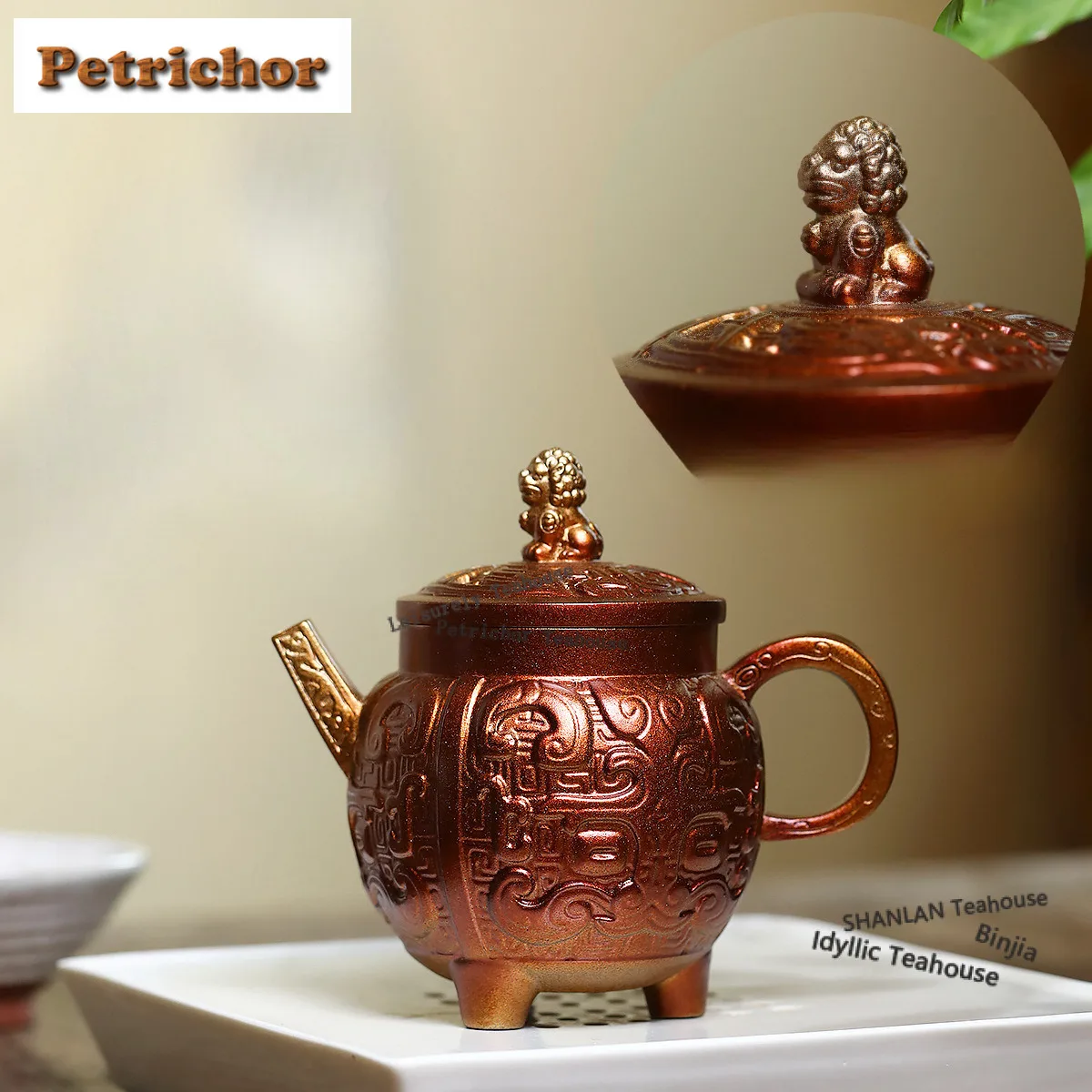 

300ml Yixing Purple Clay Teapots Handmade Golden Lion Tripod Pot Raw Ore Conch Roasting Mud Kettle With Infuser Zisha Tea Set