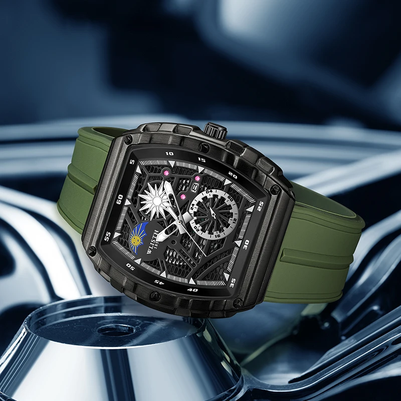 New Brand Men's Watch Fashion Automatic Movement Barrel Luminous Waterproof Clock Sports Male's Silicone Strap Quartz Wristwatch