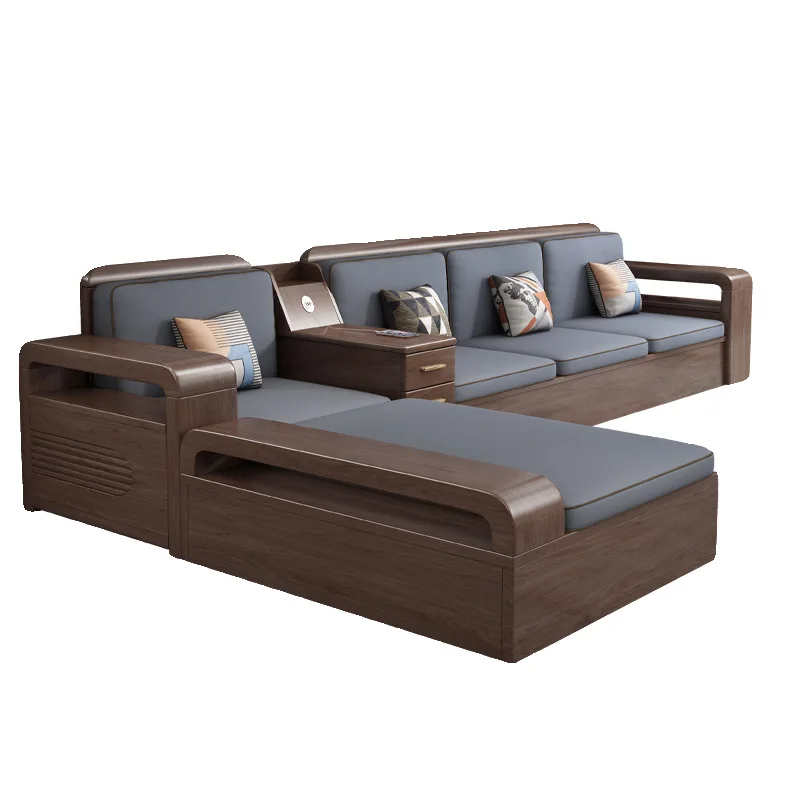 Divano tedesco in legno massello moderno e semplice per piccoli appartamenti in noce