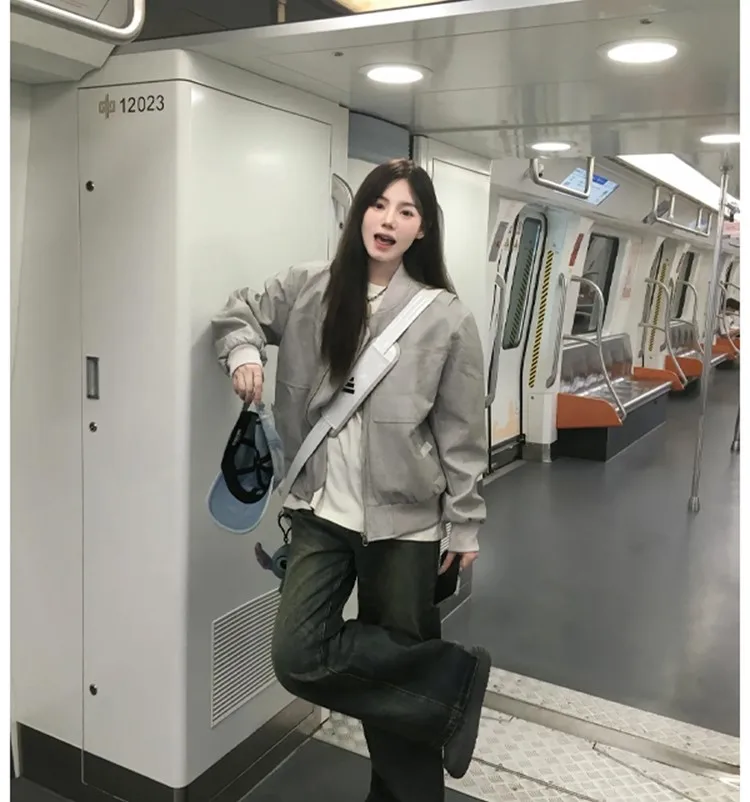 

Женская зимняя бейсбольная куртка зеленого цвета с воротником, из шерсти и полиэстера, деконструированного кроя, с флисовой подкладкой, на молнии спереди, с завязками, модная, в стиле OL