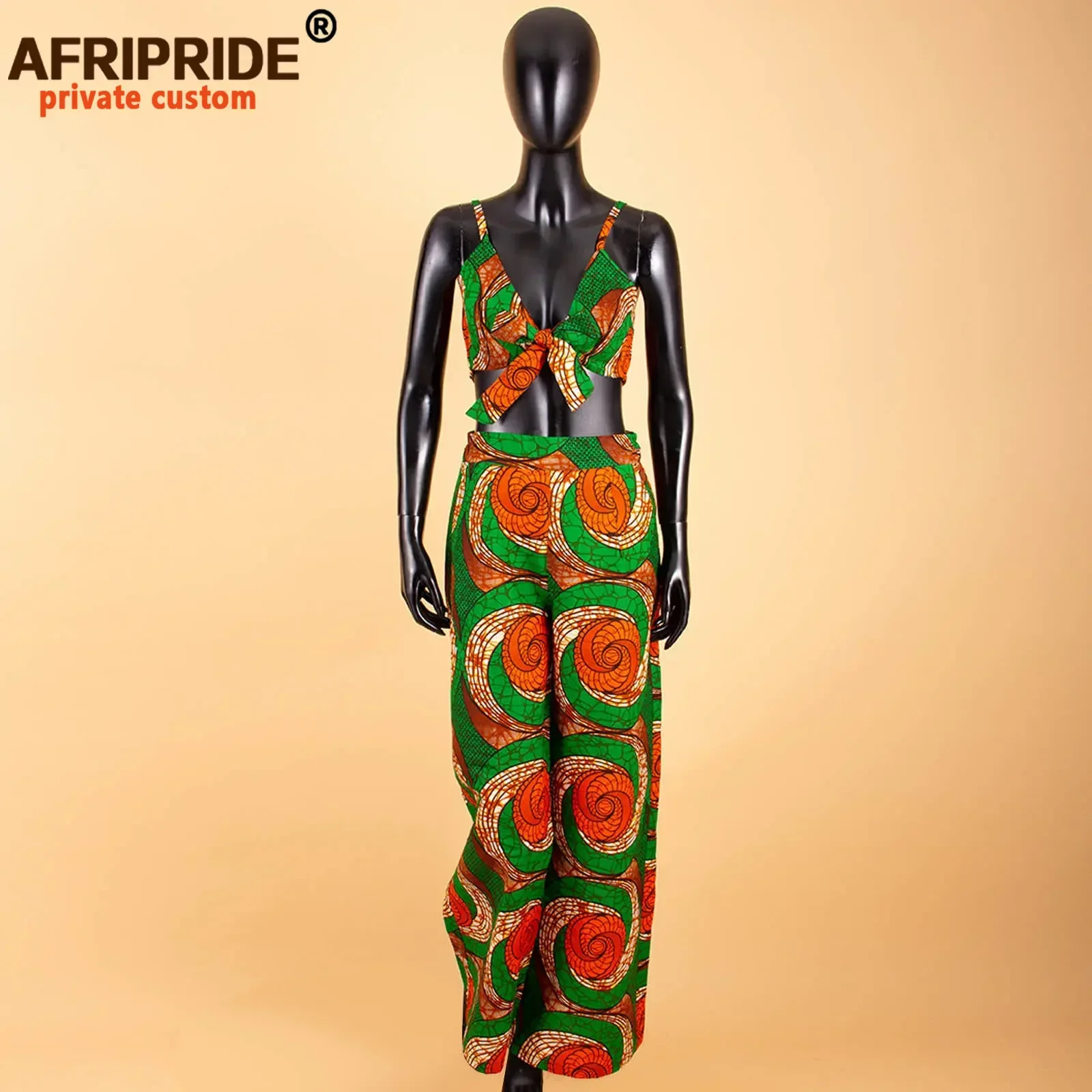 African 2 Piece Set for Women Dashiki Strapless Short Top+full Length Print Pants Ankara Clothing Attire AFRIPRIDE A1826005
