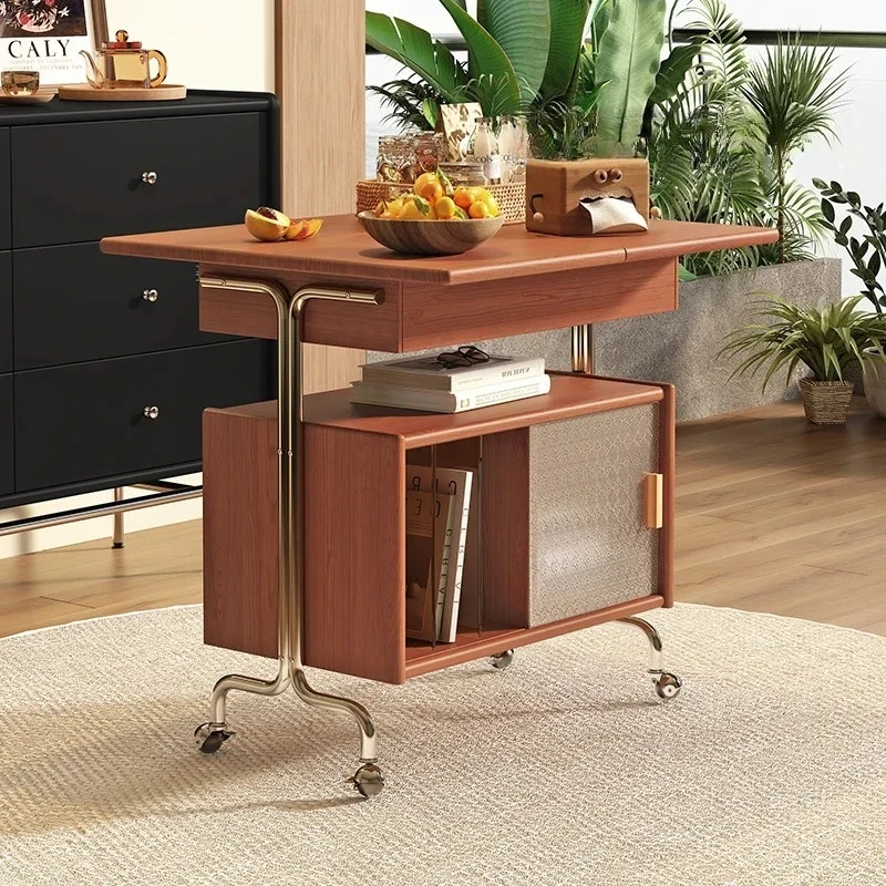 Y1 living room home retro coffee table Medieval solid wood removable storage cabinet corner storage trolley