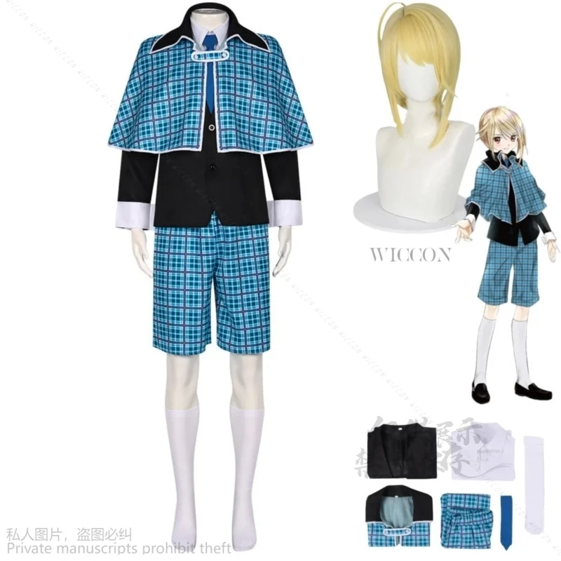 Anime Shugo Chara Hotori Tadase Cosplay Costume King`s Chair Wig Blue Lattice Shawl School Uniform Adult Man Campus Suit DK Cos