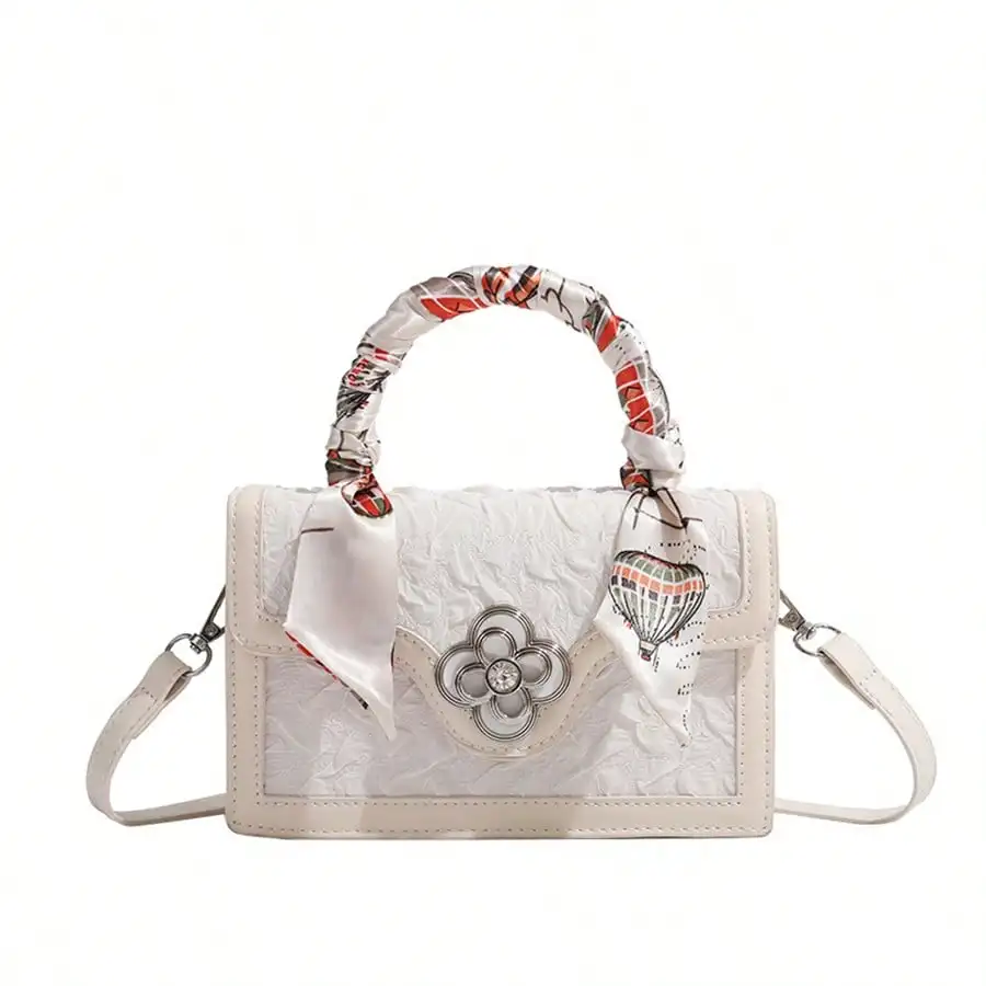 

High-End PU Cherry Print Square Tote Bag W/Scarf Gift for Mother's Day