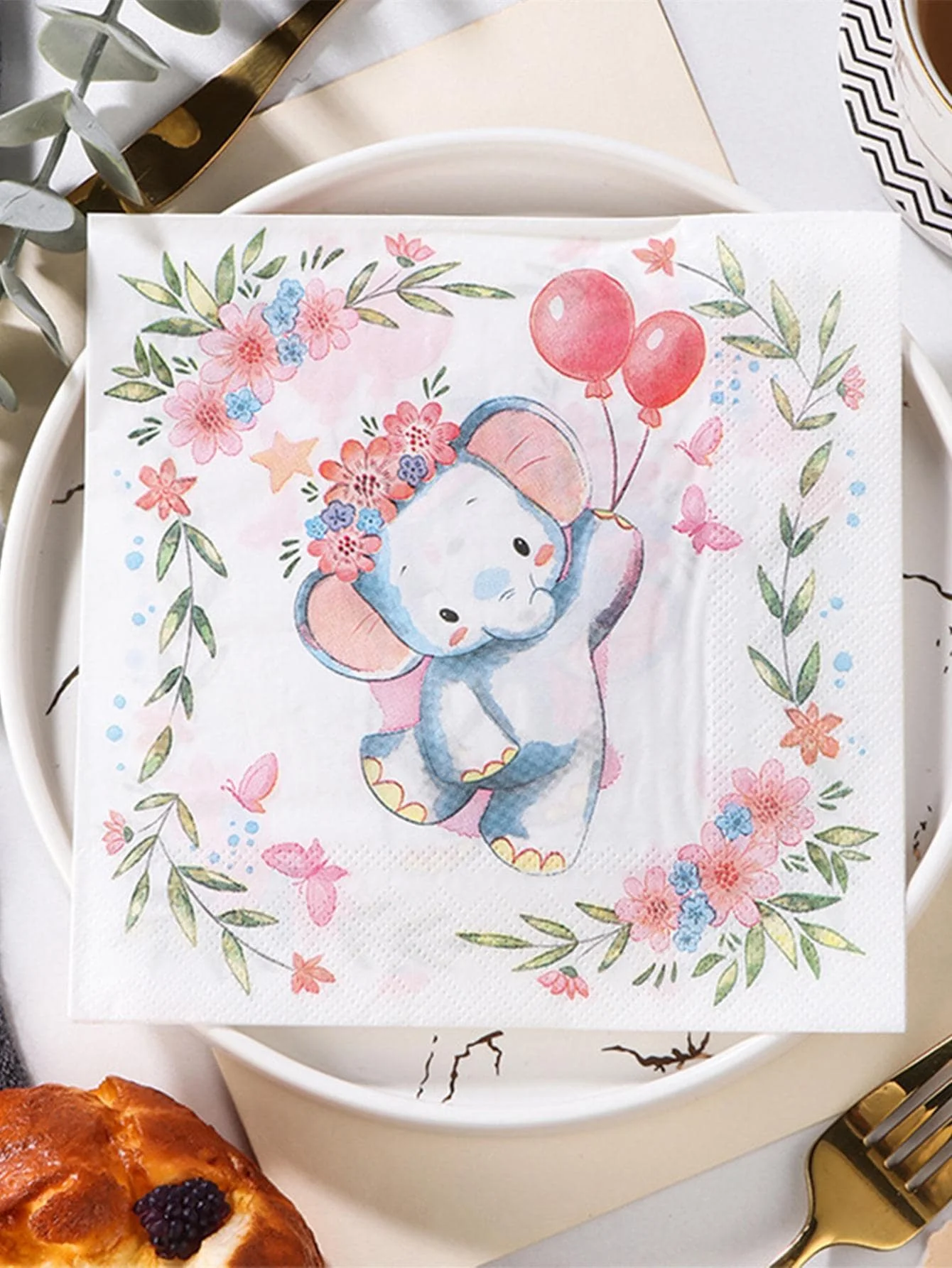 20PCS Small Elephant Balloon Colorful Printing Napkin