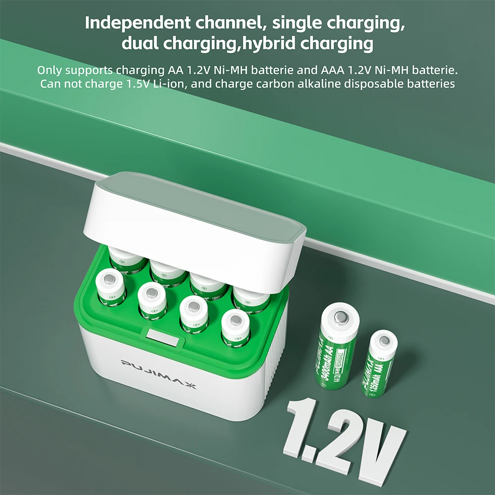 PUJIMAX 1.2V Rechargeable Battery AA 2700mAh AAA 1100mAh Ni-MH Battery for Flashlight Toy Clock MP3 Player 8-slot Battery Charge