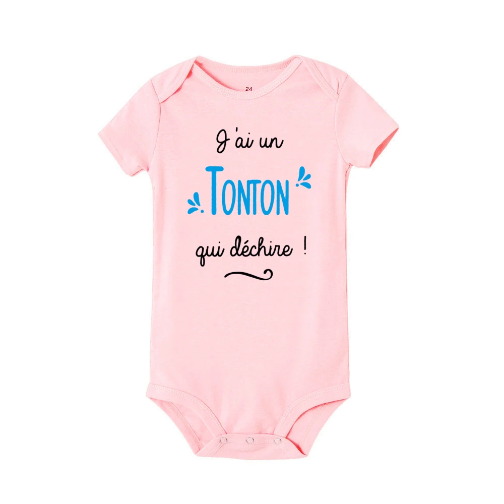 I Have A Crazy Uncle French Print Baby Bodysuit Funny Infant Short Sleeve Jumpsuit Newborn Summer Romper Toddler Clothes Outfit