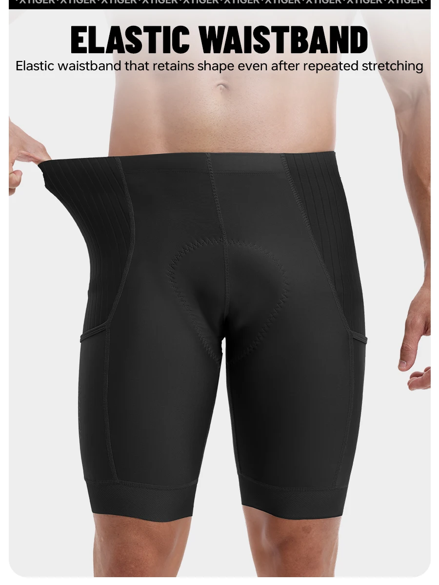 X-TIGER Herren-Fahrrad-Radhose, stoßdämpfendes Schwammpolster, MTB-Rennrad-Shorts, Sommer, atmungsaktiv, schmale Passform, Radhose – Detail 8