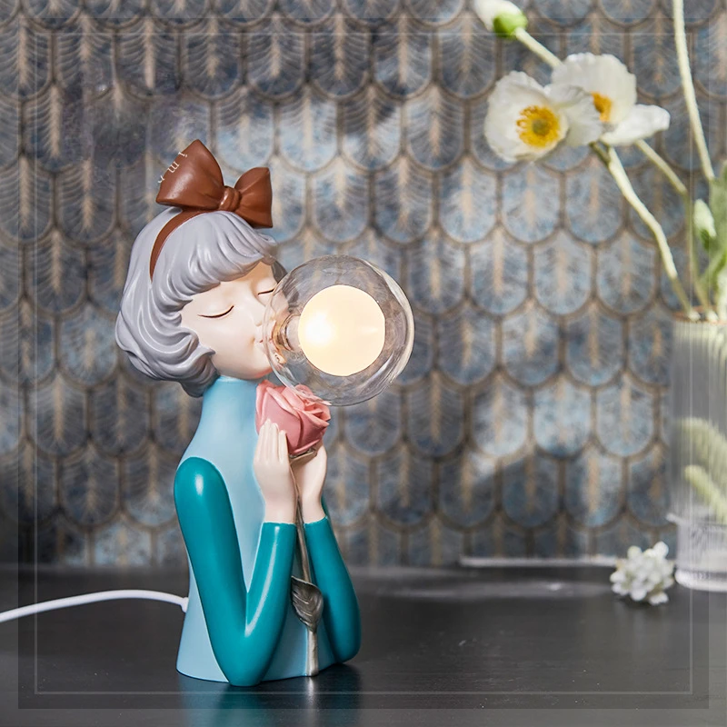 Imagem -04 - Nórdico Cartoon Resina Bubble Girl Estátua Mesa de Cabeceira Night Light Decoração de Mesa Decoração do Quarto Presente de Aniversário