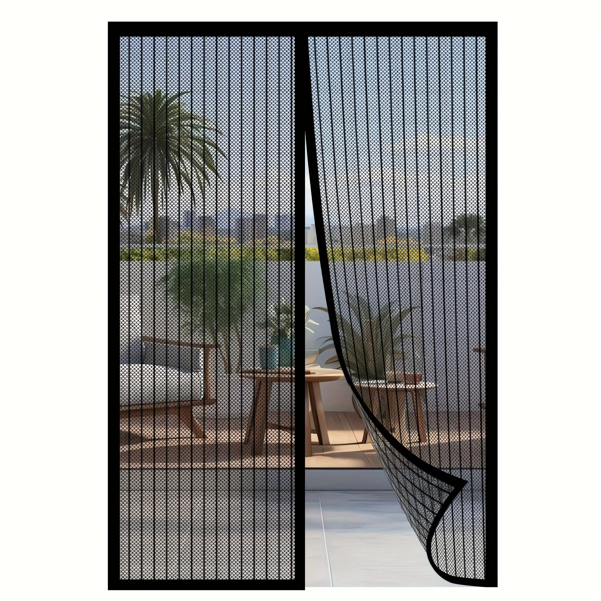 Magnetic Screen Door, Self‑Sealing Heavy‑Duty Strip Mesh Curtain, Four‑Season Insect Protection, Fits Various Room & Door Types,