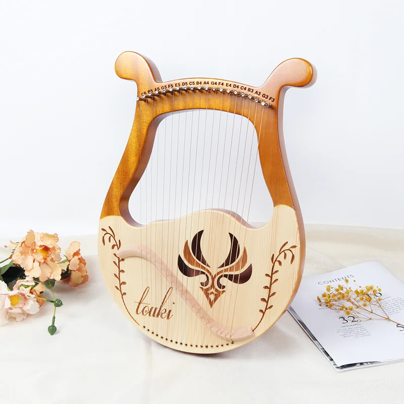 Arpa Lírica de 19 Cuerdas, Arpa Lírica de Caoba, Instrumentos Musicales de Cuerda con Llave de Afinación e Instrucciones para Principiantes y Adultos