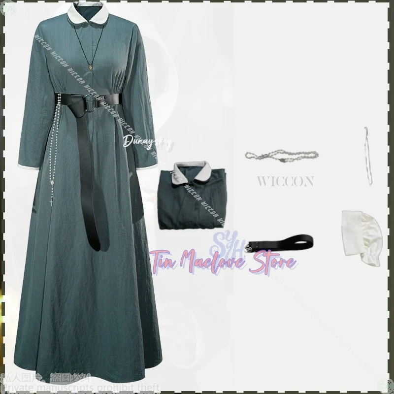 

Аниме фильм ужасов косплей Modesta disfraz сексуальное длинное готическое платье Лолита монахиня униформа ожерелье шляпа парики Хэллоуин Рождественская вечеринка