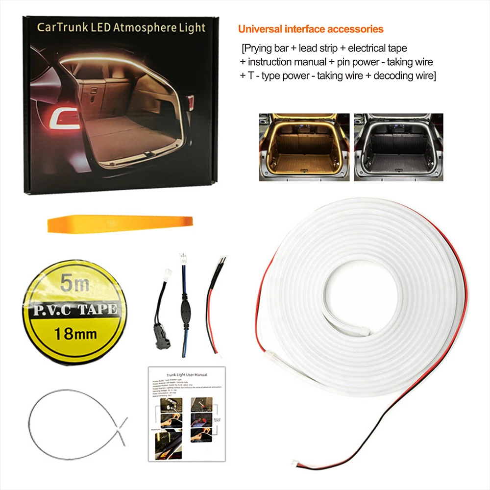 12V Car Trunk High Bright LED Strip Waterproof PVC Flexible Auto On Off Door Sensor Easy Install Hidden Universal Light for MPV
