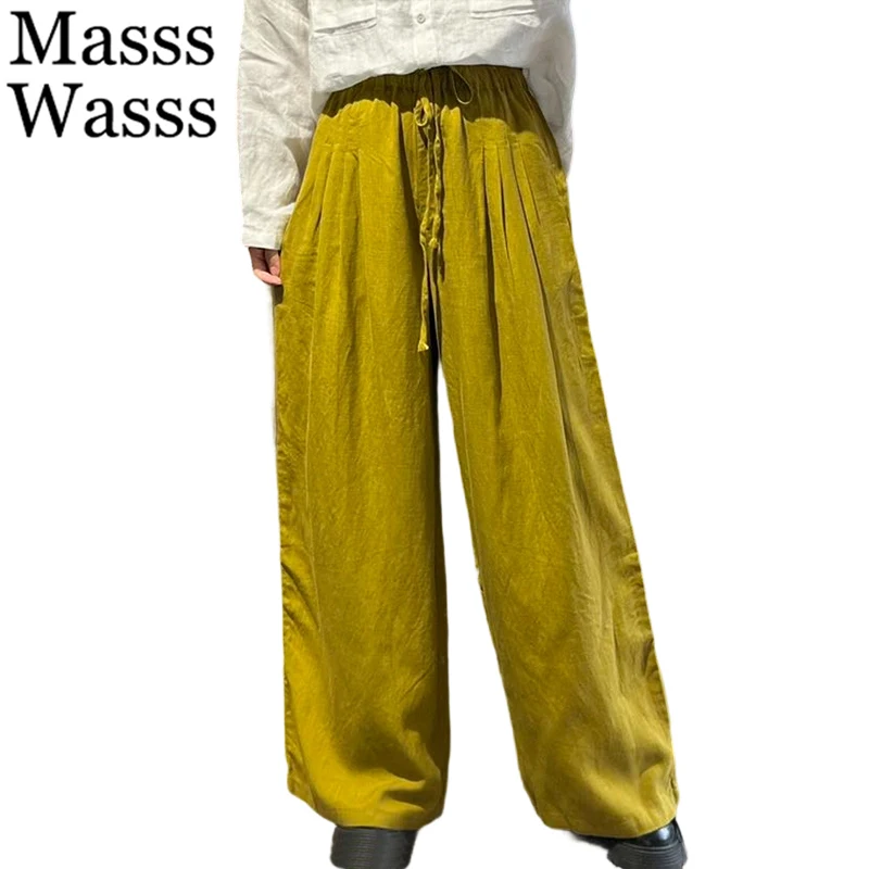 

Masss Wasss Brand Spring Clothes Womens Casual Loose Wide Leg Pants Ladies Classic Vintage Solid Elastic Waist Luxury Trousers