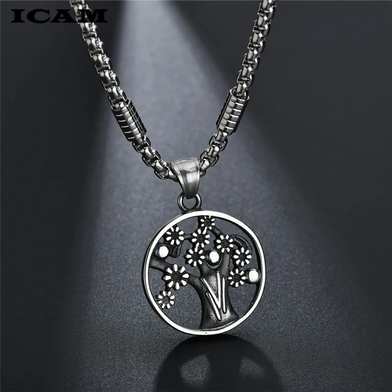 ICAM 2019 Tree of Life Enamel Stainless Steel Chain Necklaces for Men  Silver Color Necklace Jewelry colgante hombre