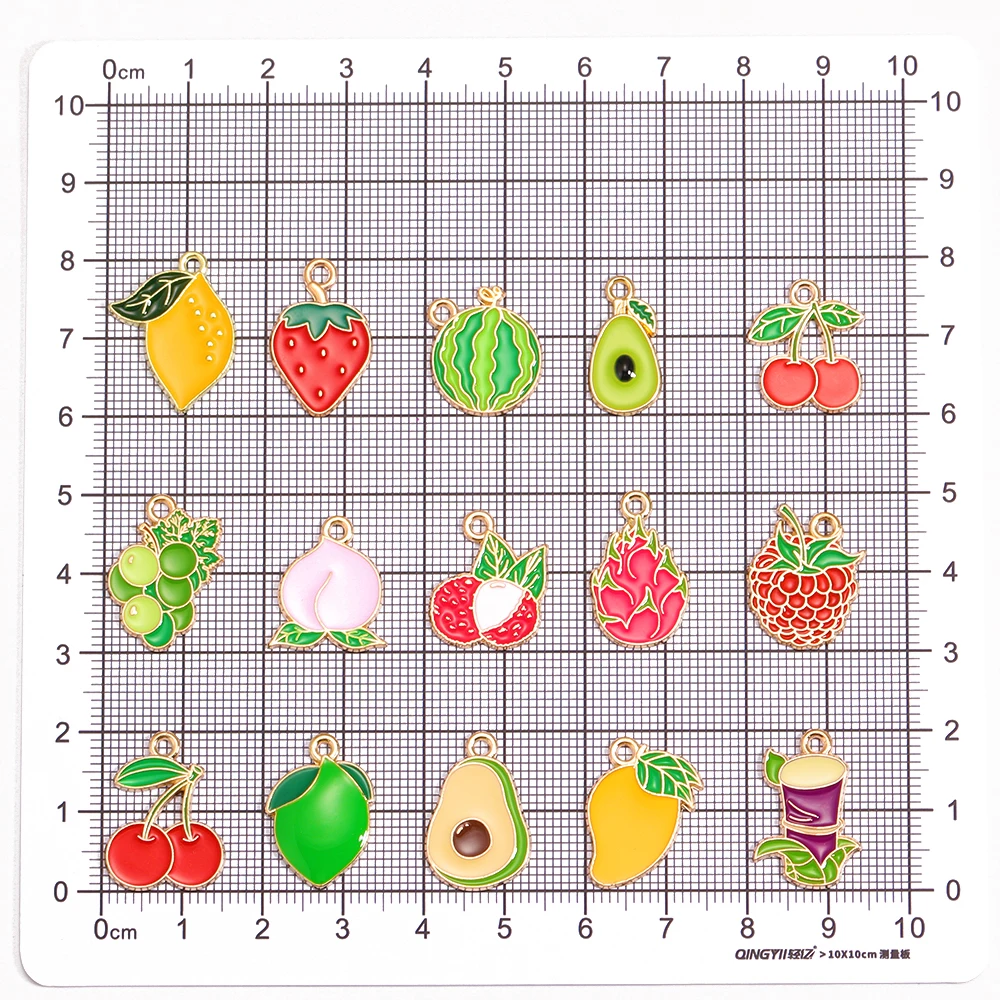 10Pcs/Set Enamel Strawberry Lemon Lychee Avocado Peach Pendant Set Gold Color Alloy Charms Cute Earrings DIY Handmade Jewelry