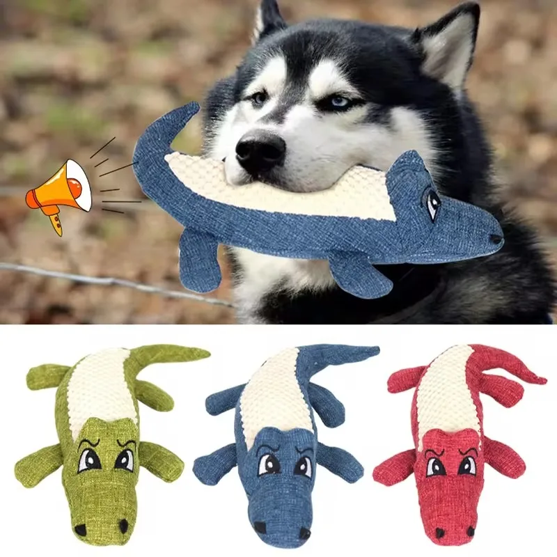 Plush Crocodile Animal Squeaky Dog Chew Toy - Interactive Sound Toy for Teething & Training - Pet Chewing & Stress Relief