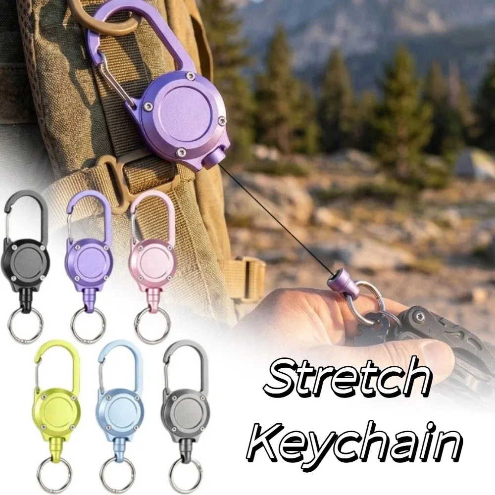 Aluminum Alloy Retractable Keychain Heavy Duty Wire Rope Retractable Key Chain Portable Steel Cable Retractable Key Holder