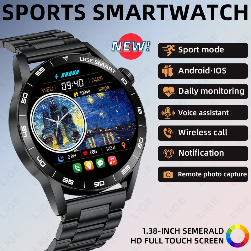 

LIGE 2026 Men Sports Smart Watch Heart Rate Blood Oxygen Monitoring Bluetooth Call Voice Assistant Business Women's Smartwatch