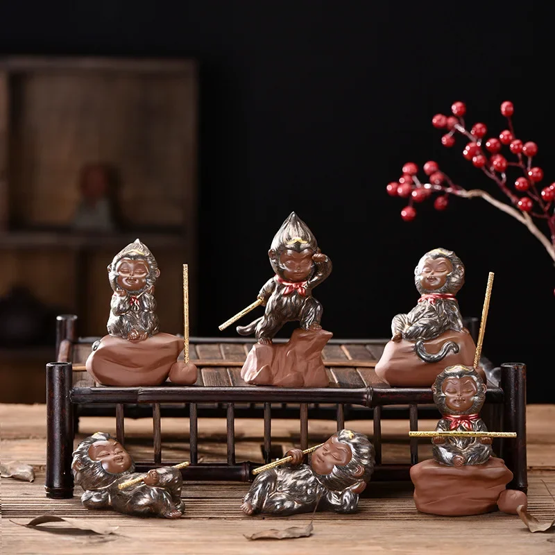 Ceramic Sun Wukong Statue Monkey King Model Cute Home Desktop Tea Set Decoration Car Crafts Crafts