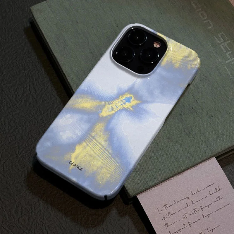 Elegante funda de teléfono con fondo gris de flujo azul y amarillo de color degradado para iPhone 16 15 14 11 12 13 Pro Max Plus contraportada