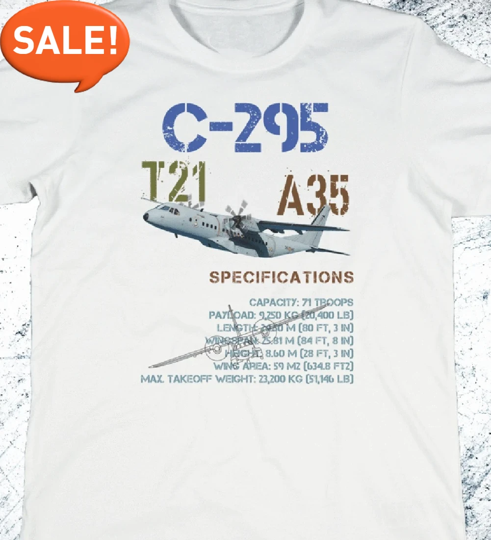 

Spain ALA 35 Ordnance C-295 Tactical Military Transport Aircraft T Shirt New 100% Cotton Short Sleeve O-Neck Casual Mens T-shirt